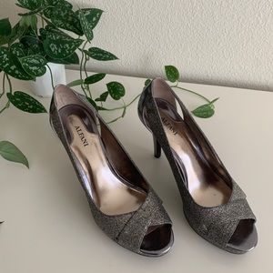 Alfani Fairfax Pewter Open Toe Sparkly Heels